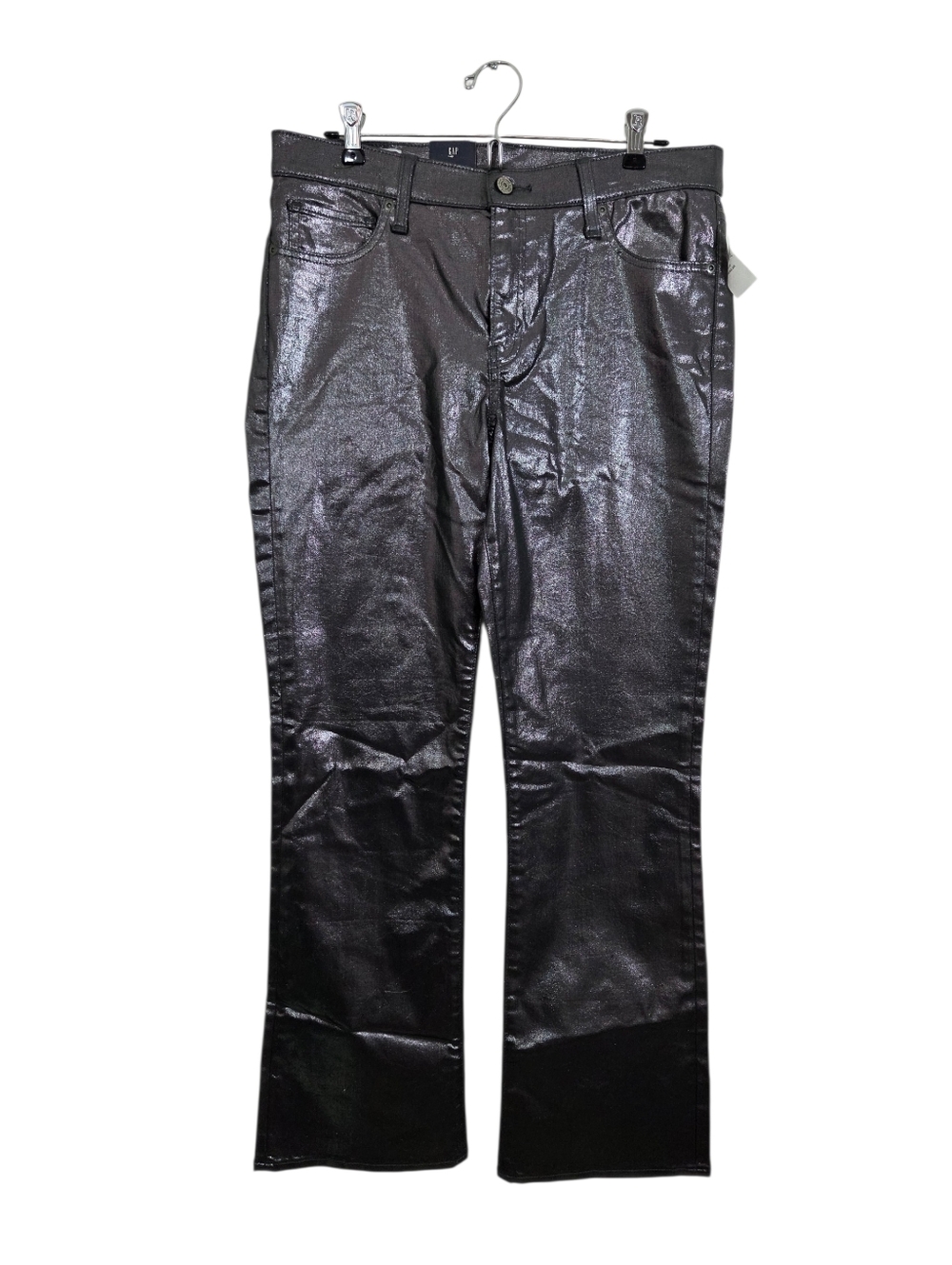 NWT GAP Mid Rise Metallic Baby Boot Jeans Cast Iron Grey Silver Size 31